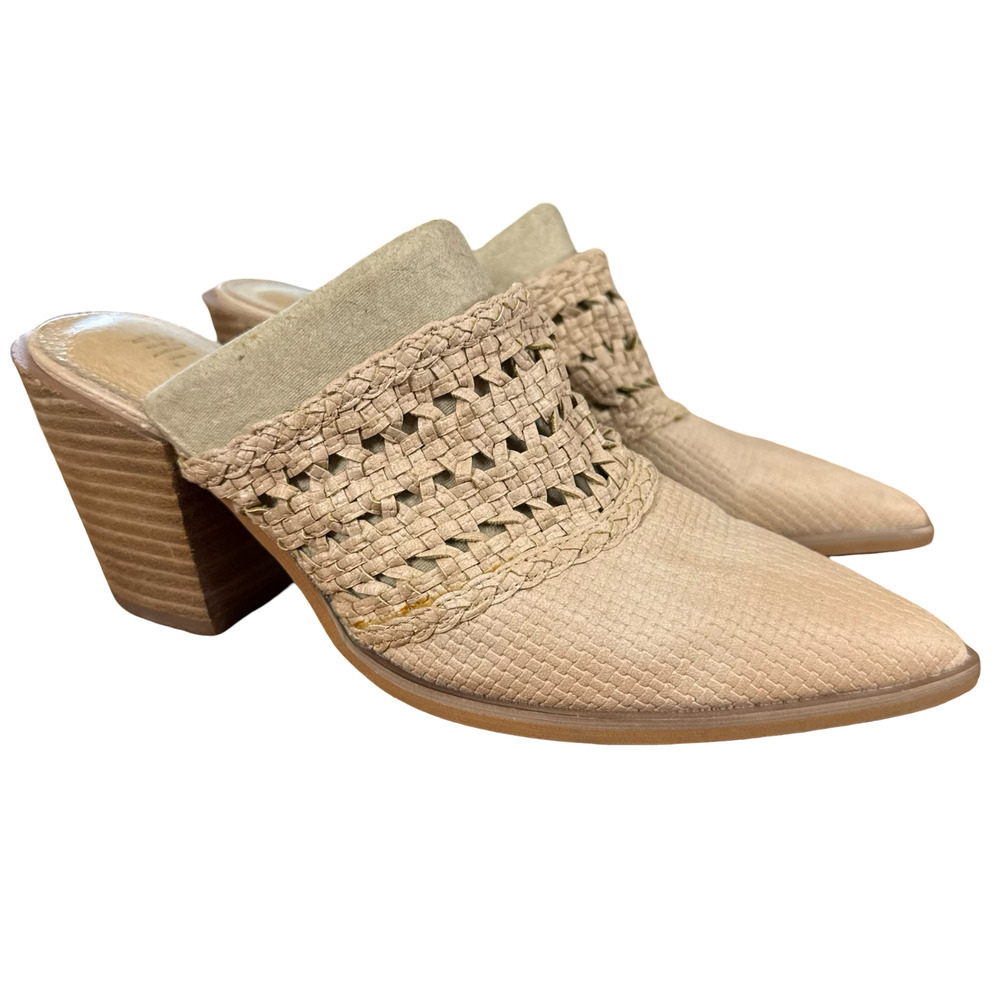 Mi.im Blush Pink Pointed Toe Slip On Chunky Heel Mules Woven Shoes sz 7.5